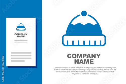 Blue Winter hat icon isolated on white background. Logo design template element. Vector