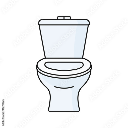 Bathroom toilet seat and toilet bowl in white vector icon