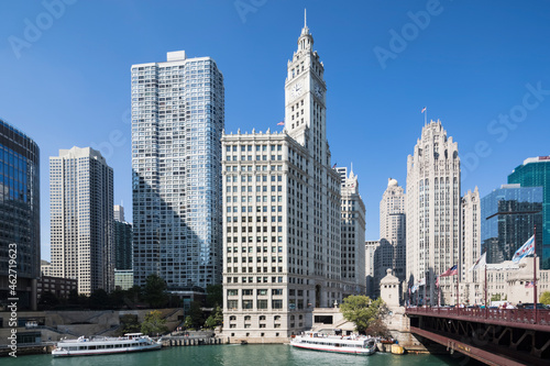 USA, Illinois, Chicago, Chicago River, Wrigley Building, Tribune Tower photo