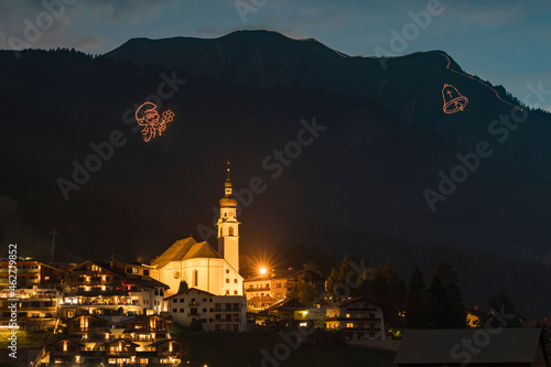 Austria, Tyrol, Lermoos, Ehrwalder Becken, Ehrwald with midsummer fire