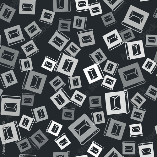 Grey Website and envelope, new message, mail icon isolated seamless pattern on black background. Usage for e-mail newsletters, headers, blog posts. Vector