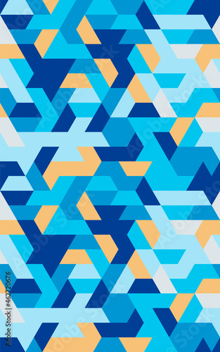 Isometric Vector Seamless triangular Pattern with geometric shapes. Endless Polygon texture for wallpaper, web page background, surface texture. Trendy design. Vector illustration.