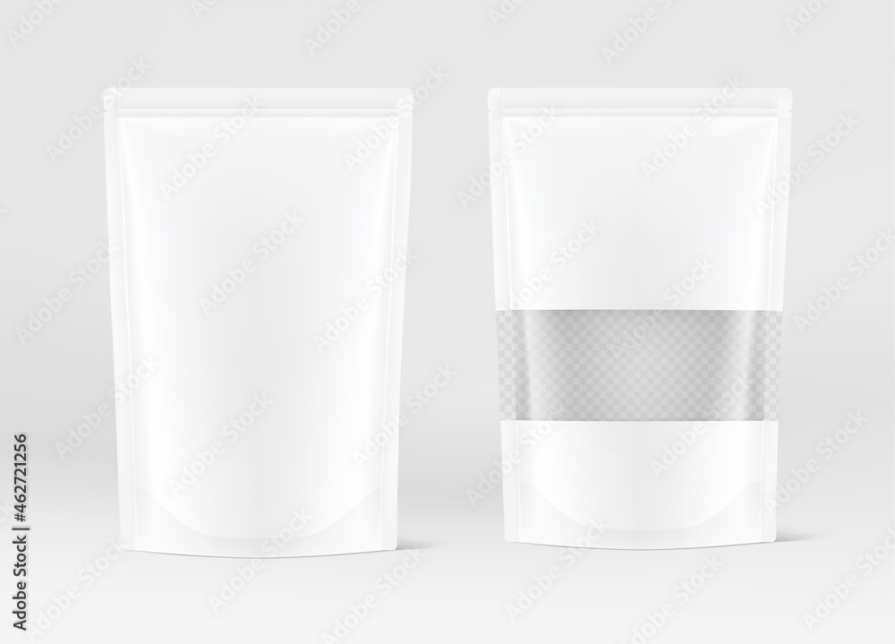 Pouch bag with transparent window mockups on white background. Vector illustration. Front view. Can be use for template your design, presentation, promo, ad. EPS10.	 - obrazy, fototapety, plakaty 