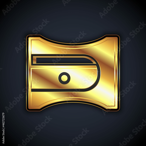 Gold Pencil sharpener icon isolated on black background. Vector