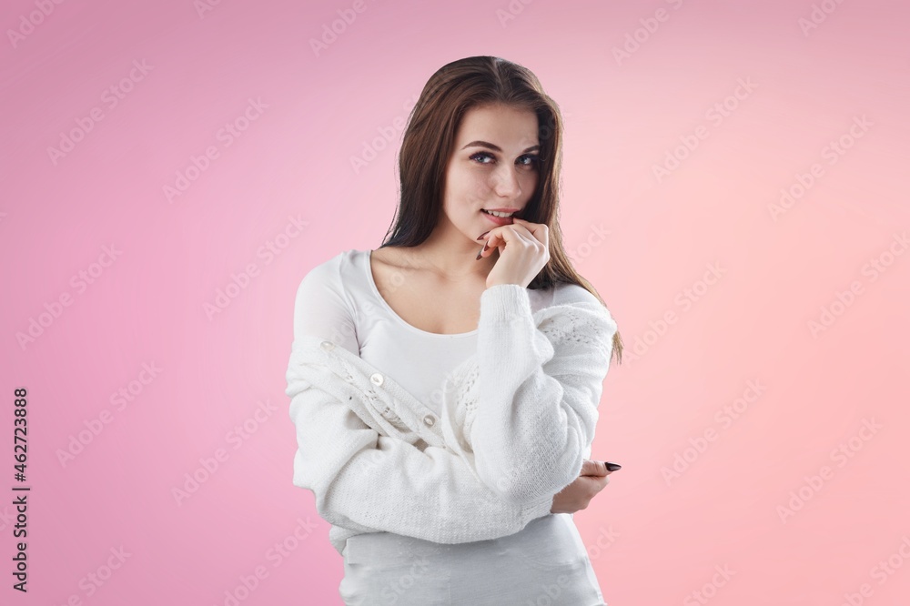 Joyful lady with a blank space, in excitement over background. Joyful lady with a blank space, in excitement over background.