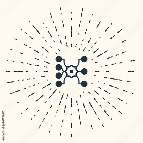 Grey Neural network icon isolated on beige background. Artificial intelligence AI. Abstract circle random dots. Vector