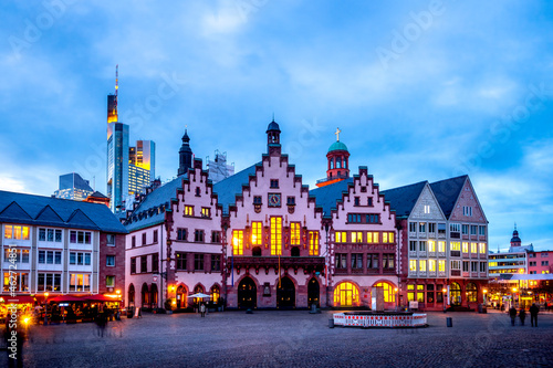 Germany, Hesse, Frankfurt, Romer town hall at dusk photo