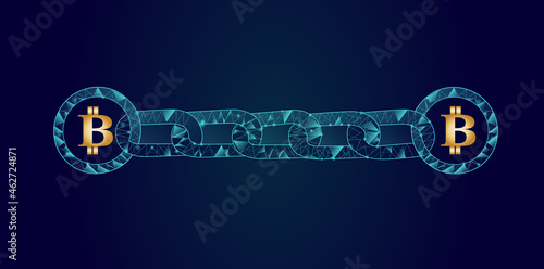 Blockchain - bitcoin software platform isolated on blue background. Bitcoin blockchain for digital asset, financial system and presentation material. Bitcoin blockchain vector illustration