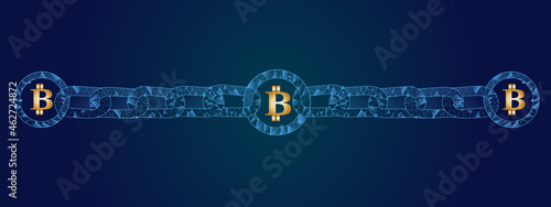 Blockchain - bitcoin software platform isolated on blue background. Bitcoin blockchain for digital asset, financial system and presentation material. Bitcoin blockchain vector illustration