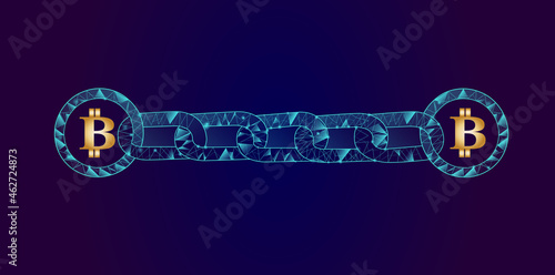 Blockchain - bitcoin software platform isolated on blue background. Bitcoin blockchain for digital asset, financial system and presentation material. Bitcoin blockchain vector illustration