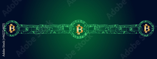 Blockchain - bitcoin software platform isolated on blue background. Bitcoin blockchain for digital asset, financial system and presentation material. Bitcoin blockchain vector illustration