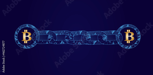 Blockchain - bitcoin software platform isolated on blue background. Bitcoin blockchain for digital asset, financial system and presentation material. Bitcoin blockchain vector illustration