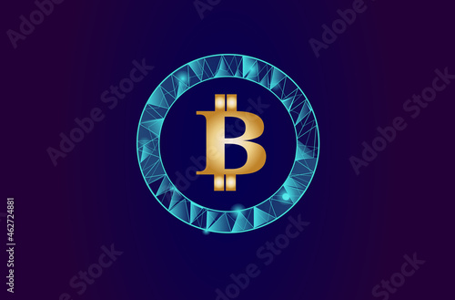 Blockchain - bitcoin software platform isolated on blue background. Bitcoin blockchain for digital asset, financial system and presentation material. Bitcoin blockchain vector illustration