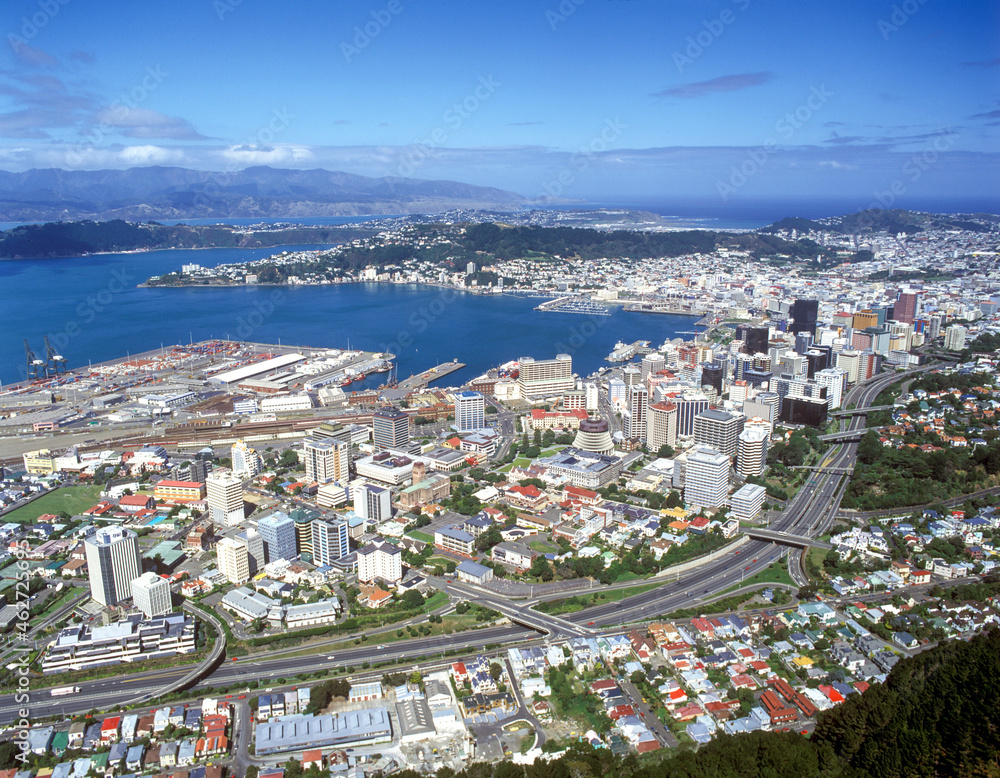 Aerial view of Wellington the capital city of New Zealand on the southern most part of the north Island.