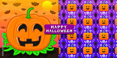 Tarjeta de gran calabaza y patron de halloween