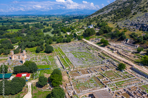 Greece, Eastern Macedonia and Thrace, Filippoi, Aerial view of ancient ruins ofÔøΩPhilippiÔøΩon sunny day photo