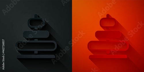 Paper cut Pyramid toy icon isolated on black and red background. Paper art style. Vector