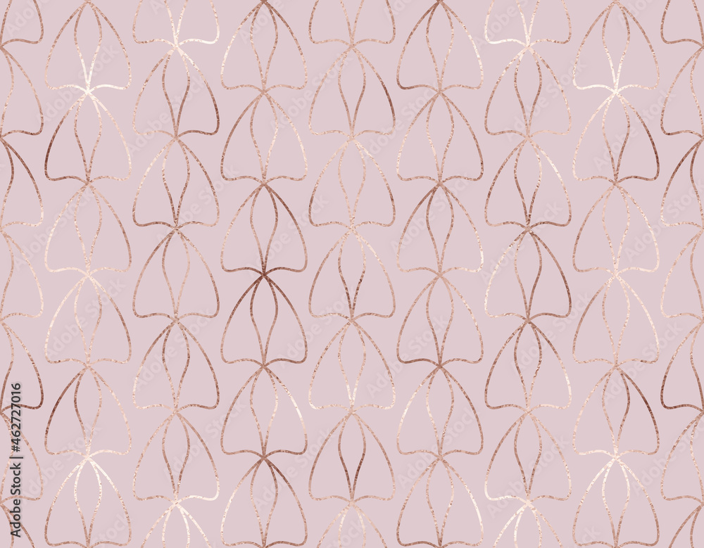Art deco seamless pattern with rose gold geometric leaves tiles. Art deco seamless pattern with rose gold geometric leaves tiles.