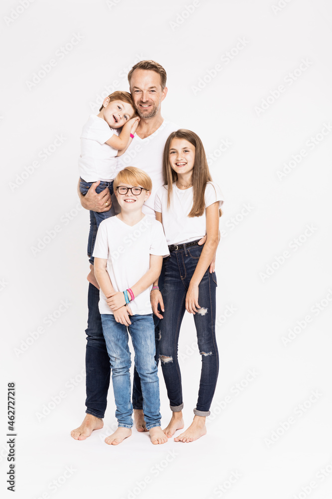 Happy mature man with children against white background Happy mature man with children against white background