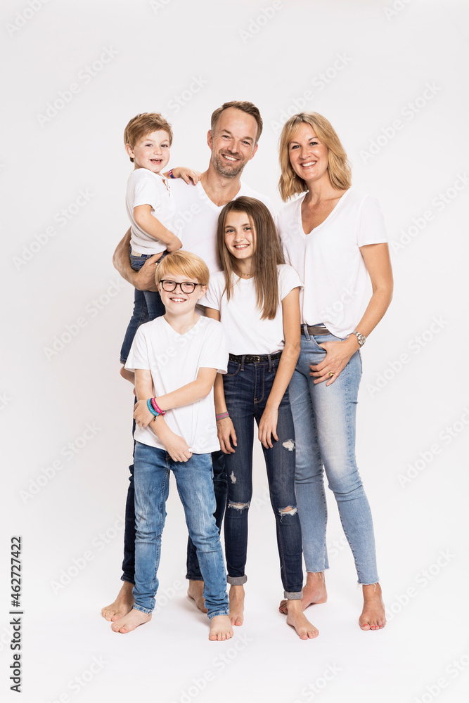 Happy family with children against white background Happy family with children against white background
