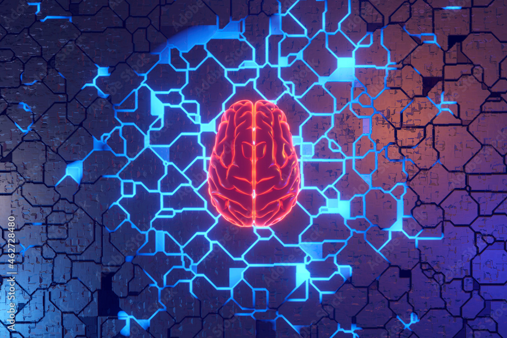 3D rendered illustration of brain on circuit board Stock Photo | Adobe ...