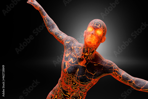 3D illustration of levitating male character with arms outstretched against black background photo