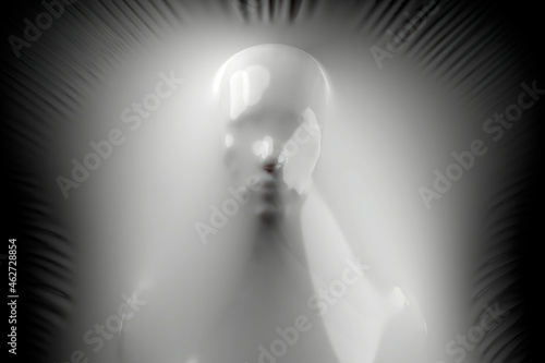 Three dimensional render of human face wrapped in plastic foil photo