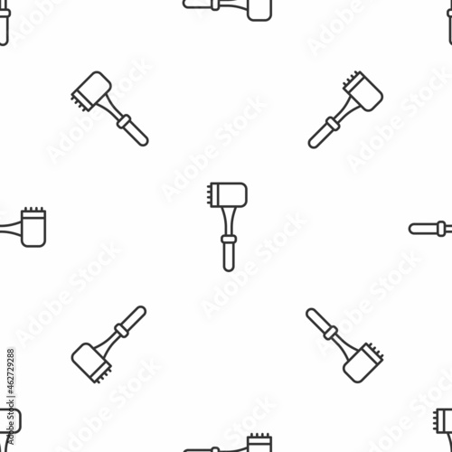 Grey line Kitchen hammer icon isolated seamless pattern on white background. Meat hammer. Vector