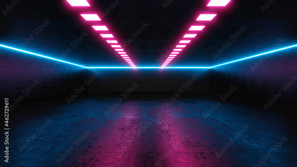 Illustration of three dimensional illuminated empty tunnel at industry
