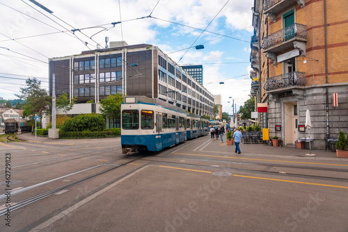 Switzerland, Zurich, Tram and buildings at Escher Wyss square photo