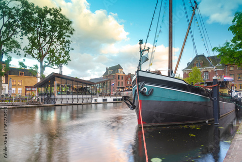 Netherlands, South Holland, Leiden, Sailboat moored in old harbor by Galgewater photo