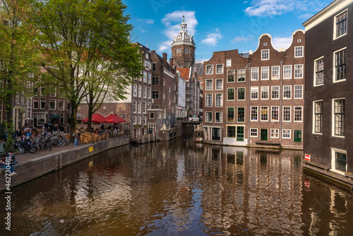 Netherlands, North Holland, Amsterdam, Historic houses along canal in Binnenstad