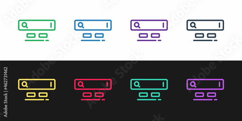 Set line Search engine icon isolated on black and white background. Vector