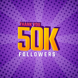 Thank You 50 k Followers Card Celebration Vector. 50000 Followers Congratulation Post Social Media Template.