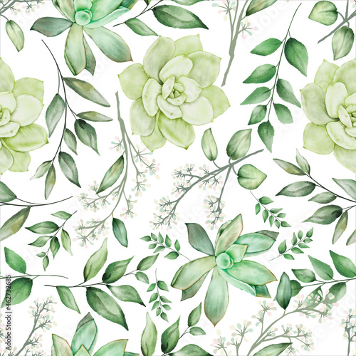 greenery watercolor floral seamless pattern design