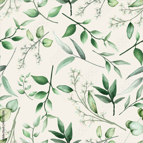 greenery watercolor floral seamless pattern design