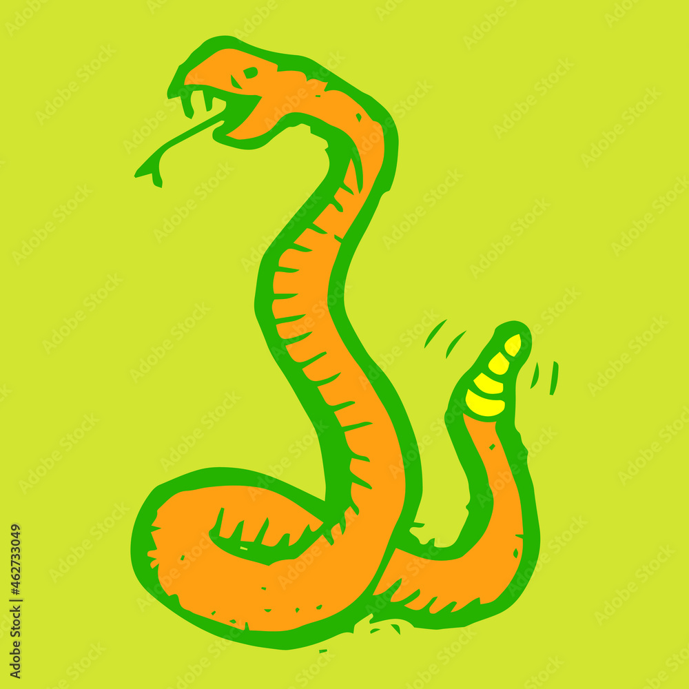 Fototapeta premium rattlesnake hand drawn green and orange