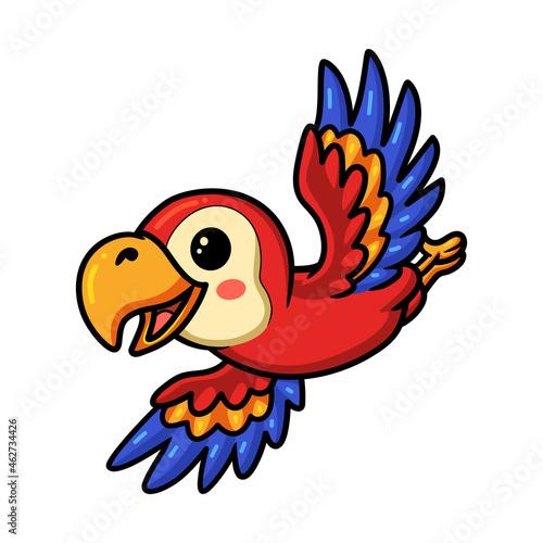 Cute little parrot cartoon flying