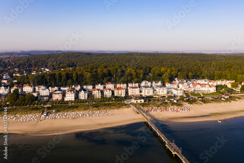 Germany, Mecklenburg West Pomerania, Baltic Sea coast, Usedom Island, Bansin, Aerial view of tourist resort on coast photo