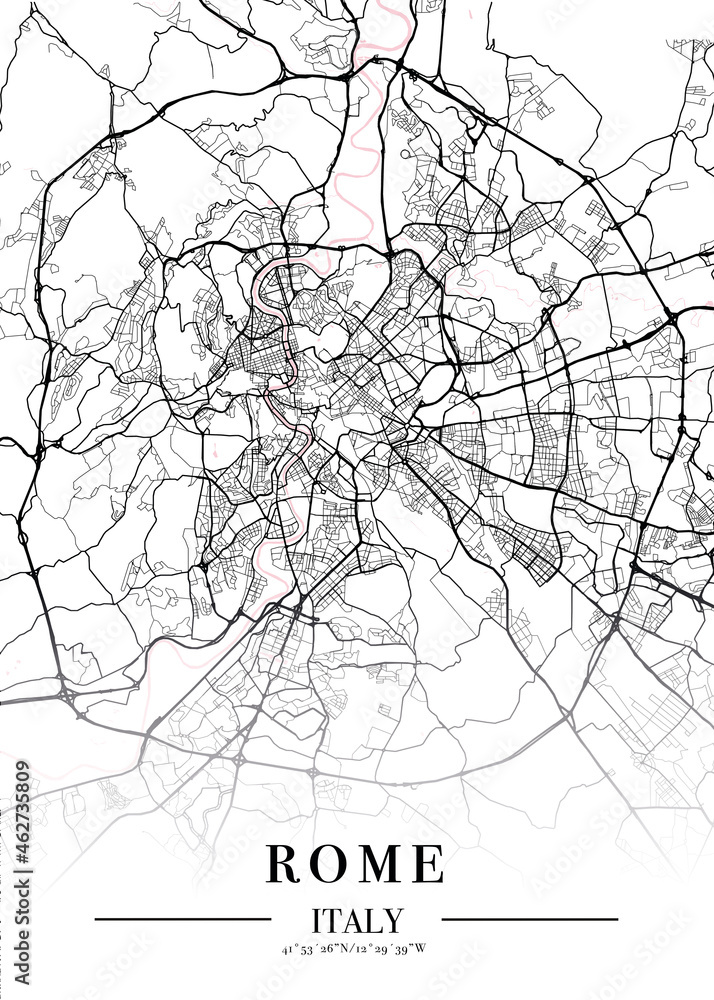 Rome city map poster print. Detailed map of Rome (Italy). 