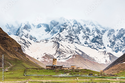 Georgia, Svaneti, Ushguli, Abbey in remote mountain village photo