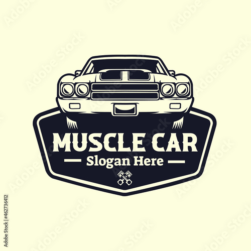 Premium classic muscle car emblem logo template. Front view muscle car logo