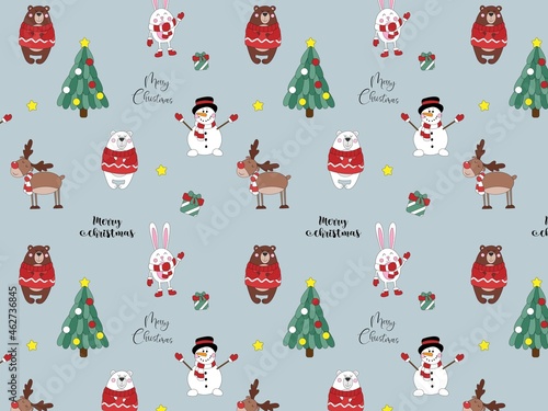 Vector illustration. Seamless christmas pattern. Cute Merry christmas pattern with cute colorful doodle art