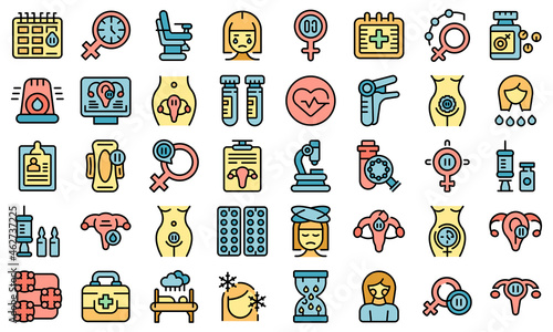 Menopause icons set outline vector. Female fertility. Age cycle