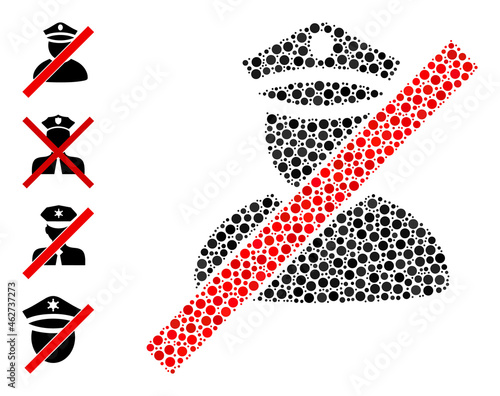 Round dot mosaic wrong police man. Vector collage is based on wrong police man icon, and created of randomized round dots. Vector icon of wrong police man organized of irregular round items.