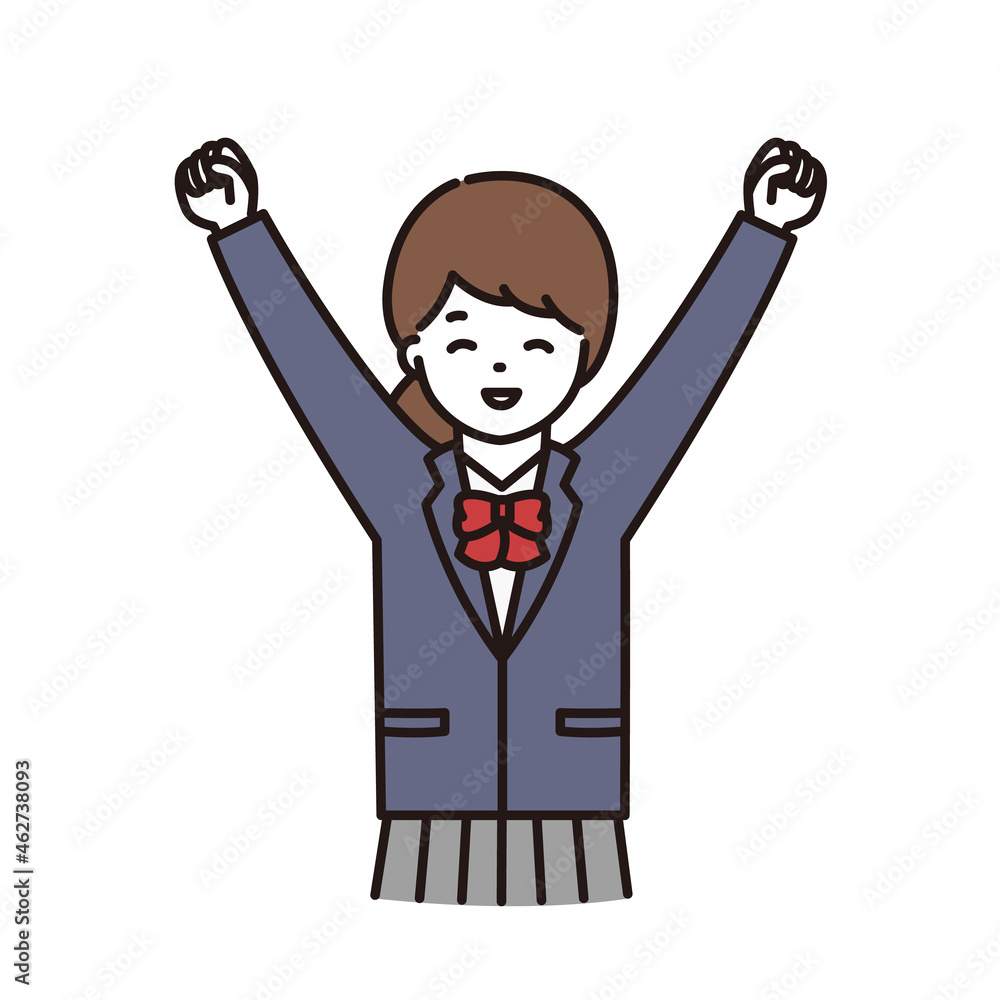 笑顔でガッツポーズをする制服の女子学生のイラスト Stock Vector Adobe Stock