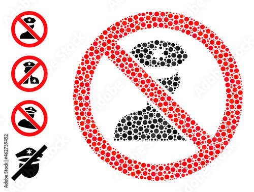 Round dot mosaic stop policeman. Vector mosaic is based on stop policeman icon, and designed with randomized round spots. Vector icon of stop policeman formed of scattered round points.