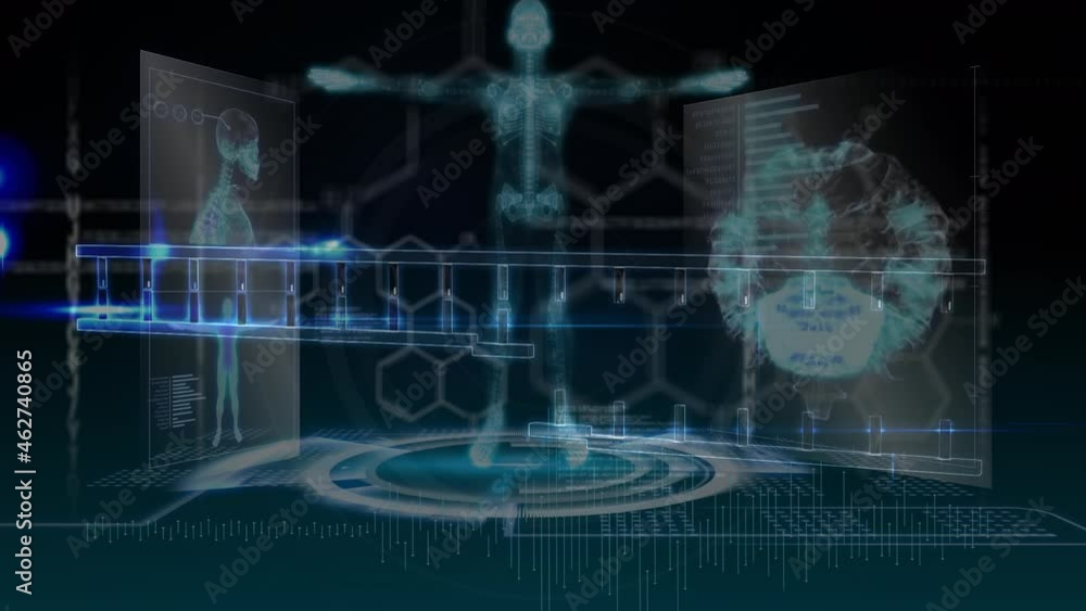 Animation of dna strand over data processing and digital human Animation of dna strand over data processing and digital human