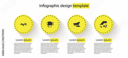 Set UAV Drone, Airship, Pilot hat and Passenger ladder. Business infographic template. Vector