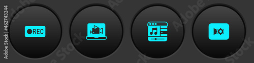 Set Record button, Online play video, Music player and settings icon. Vector